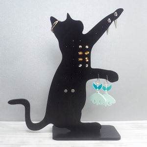 
            
                Load image into Gallery viewer, Wooden Cat Earrings Organizer Stand - Black
            
        