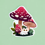 White Cat & Mushrooms - Vinyl Sticker