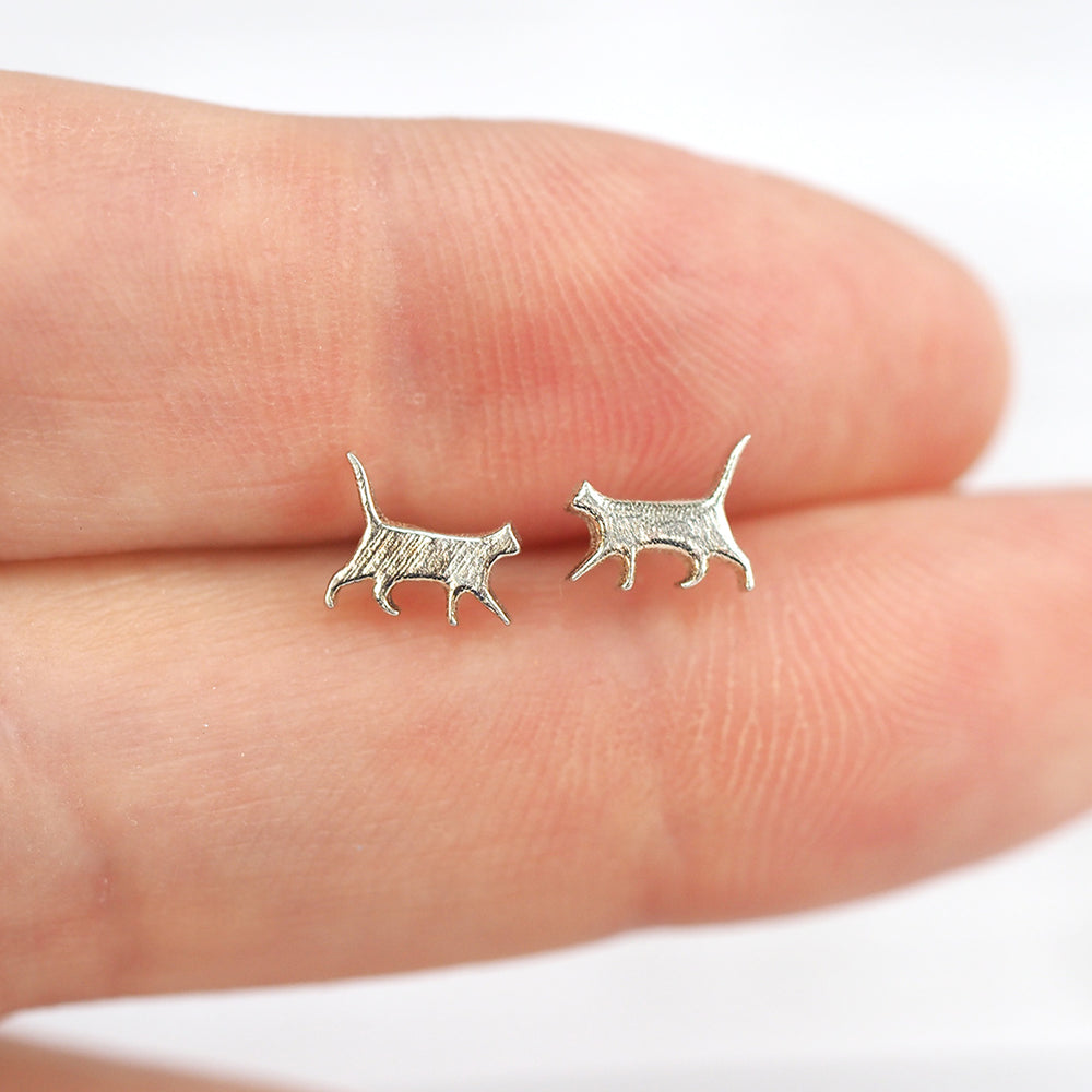 
            
                Load image into Gallery viewer, Miniature Cat Silhouette Stud Earrings - Sterling Silver
            
        