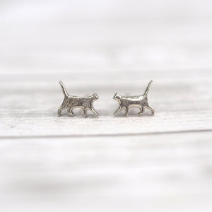 Miniature Cat Silhouette Stud Earrings - Sterling Silver