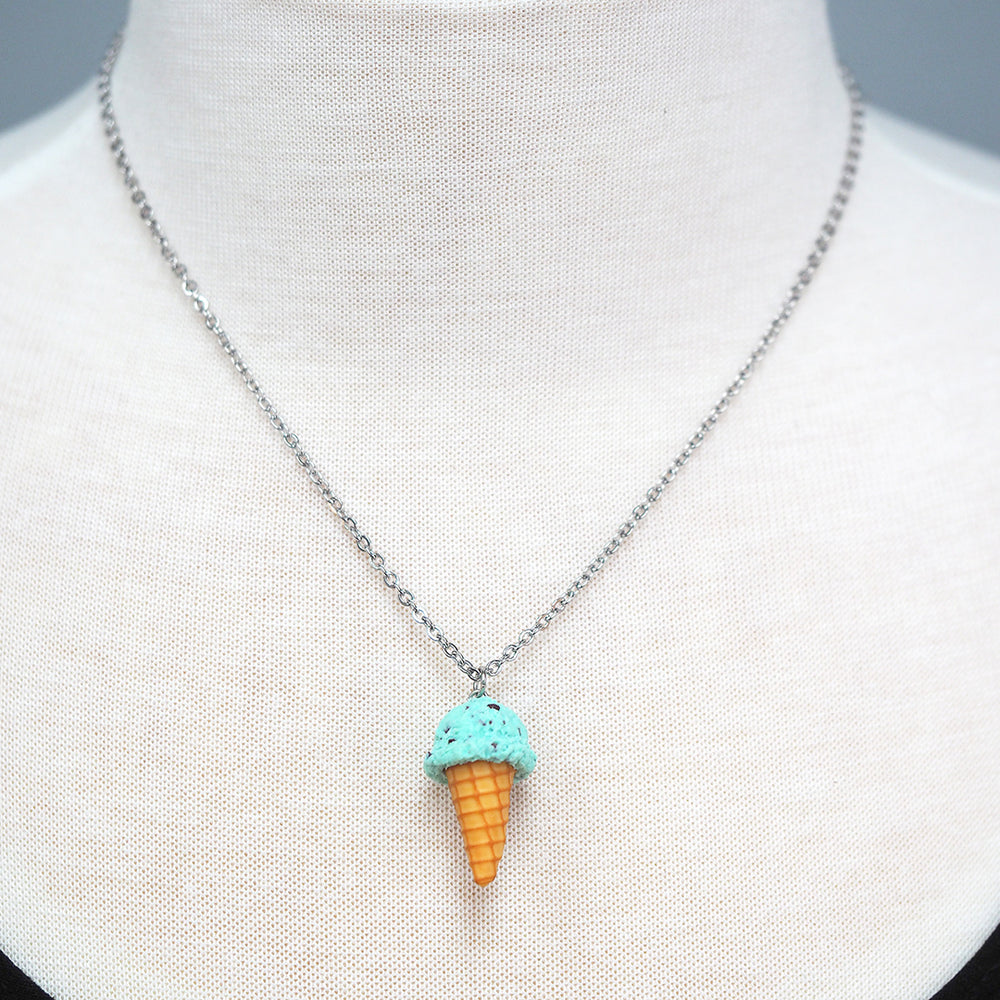 Mint Chocolate Chip Ice Cream Cone Necklace