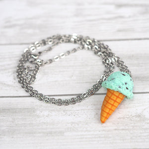Mint Chocolate Chip Ice Cream Cone Necklace