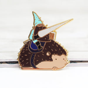 
            
                Load image into Gallery viewer, Gnome Adventures Metal Enameled Pin: Hedgehog Rider
            
        