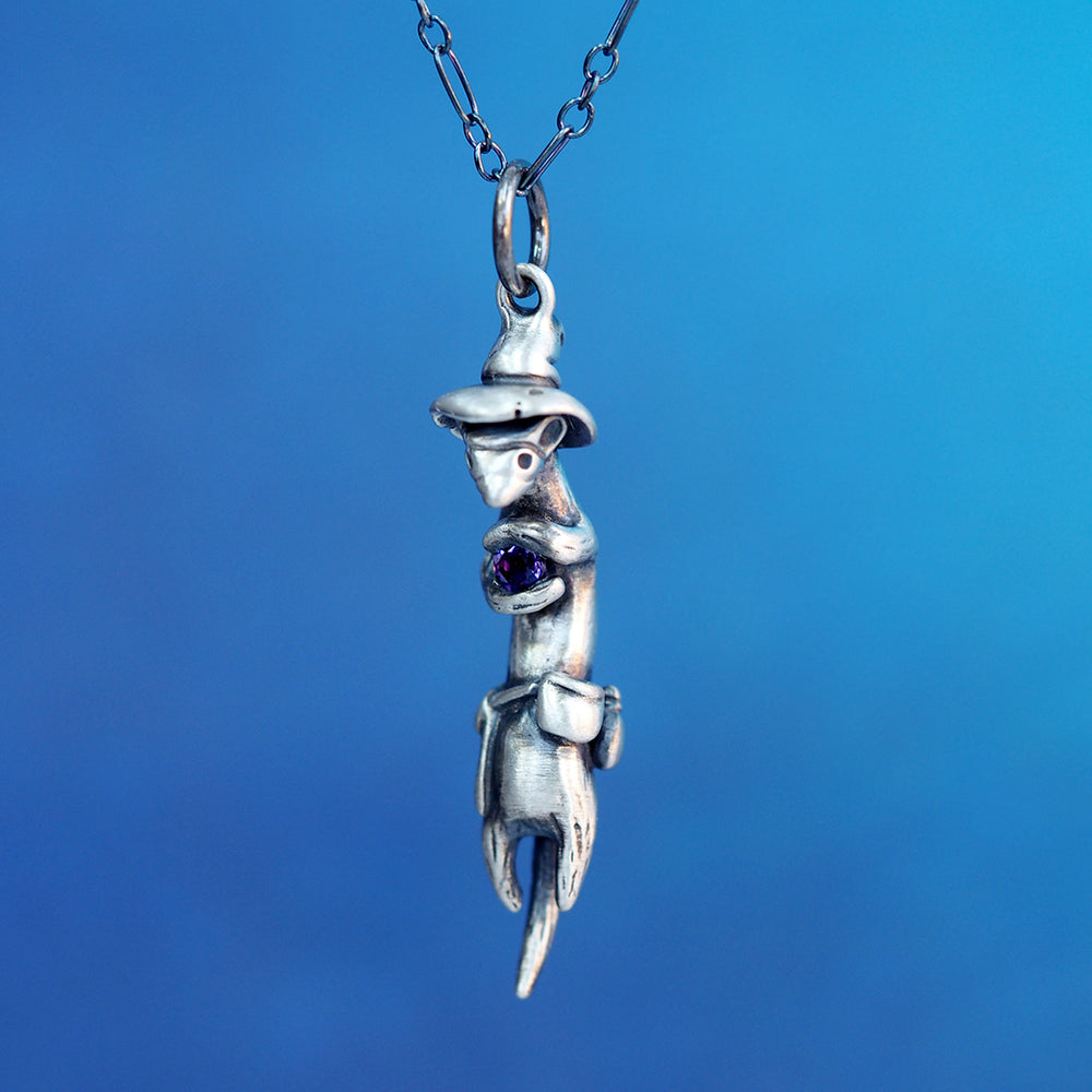 Wizard Weasel Gemstone Necklace - Sterling Silver with Amethyst