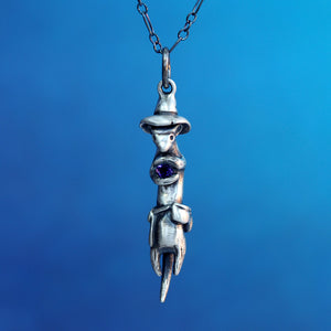 Wizard Weasel Gemstone Necklace - Sterling Silver with Amethyst