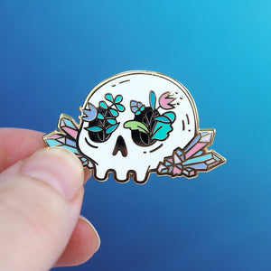 Crystal Floral Skull- Metal Enamel Pin