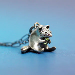 
            
                Load image into Gallery viewer, Greedy Raccoon Gemstone Necklace - Sterling Silver with Peridot
            
        