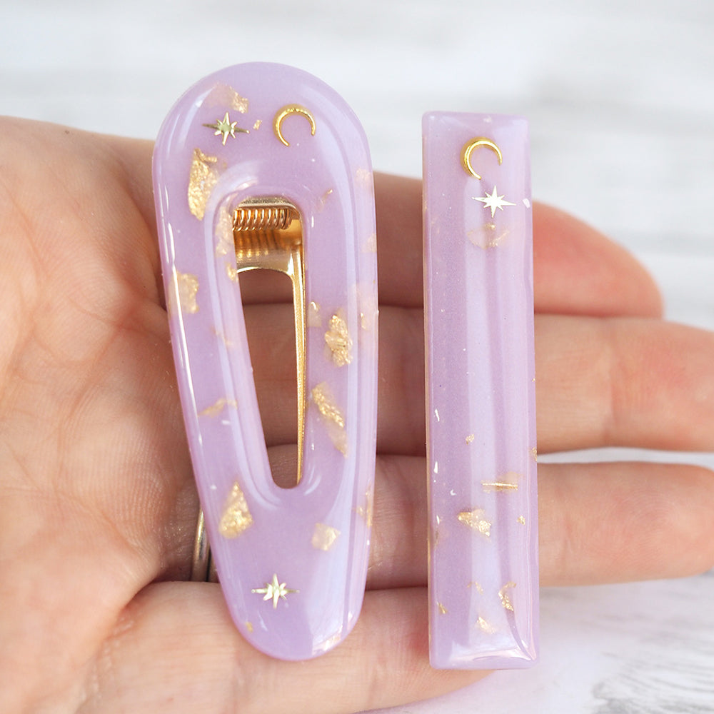Hand-cast Hair Clip Set - Lavender Moon