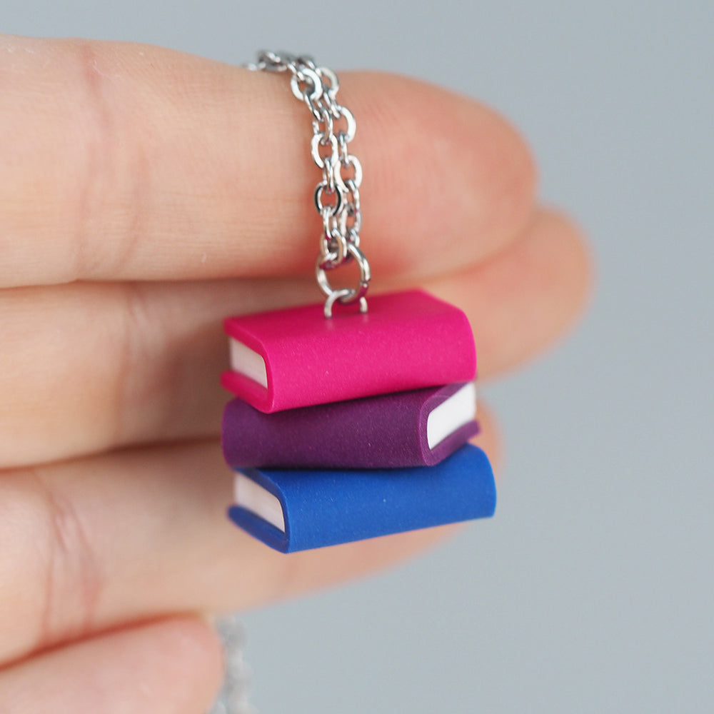 Subtle Pride Book Stack Necklace - Bisexual