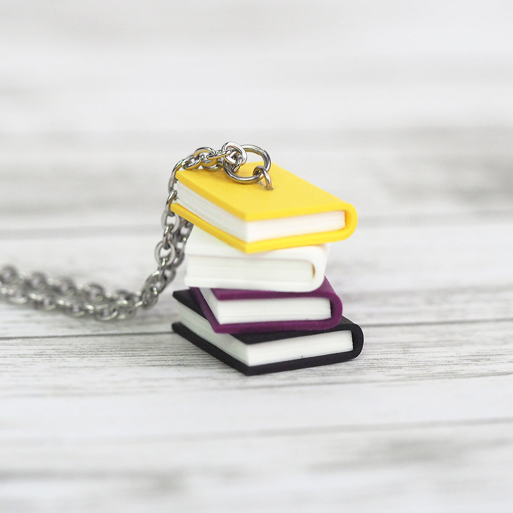 
            
                Load image into Gallery viewer, Subtle Pride Book Stack Necklace - Non Binary
            
        