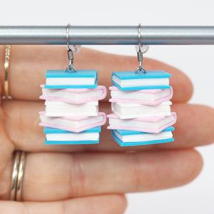 
            
                Load image into Gallery viewer, Subtle Pride Book Stack Earrings - Trans Flag
            
        
