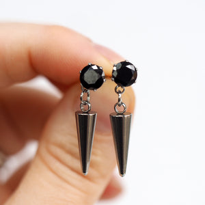 
            
                Load image into Gallery viewer, Spiked Drop Earrings - Black Crystal
            
        