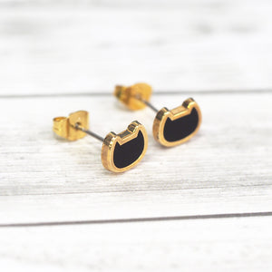 Mini Cat Stud Earrings - Black