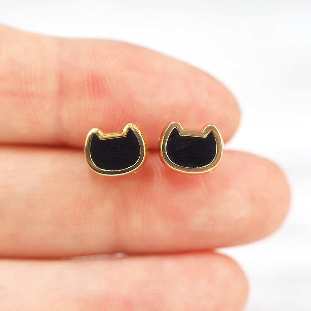 Mini Cat Stud Earrings - Black