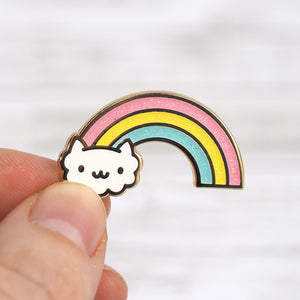 
            
                Load image into Gallery viewer, Cloud Cat Rainbow - Glitter Metal Enameled Pin
            
        