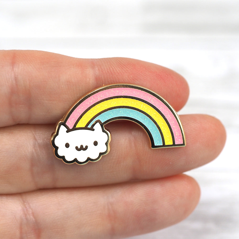 Cloud Cat Rainbow - Glitter Metal Enameled Pin