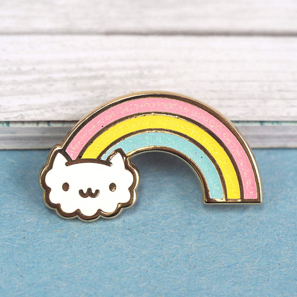 Cloud Cat Rainbow - Glitter Metal Enameled Pin