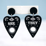 Pronoun Ouija Planchette Earrings - She/They