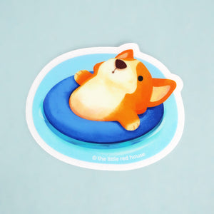 Floating Animals Vinyl Sticker - Corgi Puppy