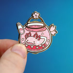 Metal Enameled Pin - Axolotl Tea