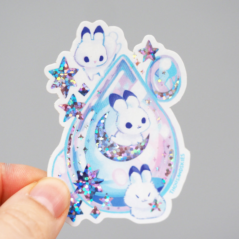 Holographic Vinyl Sticker - Glitter Moonstone Bunnies