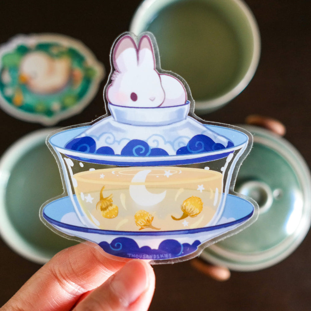 
            
                Load image into Gallery viewer, Vinyl Sticker (Transparent) - Gaiwan - Bunny Chamomile Tea
            
        