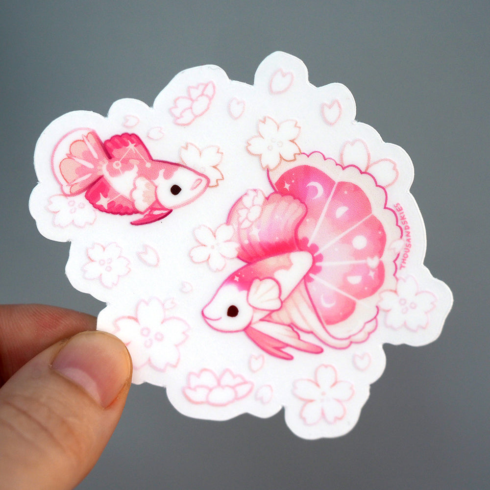
            
                Load image into Gallery viewer, Vinyl Sticker (Transparent) - Sakura Half Moon Betta
            
        