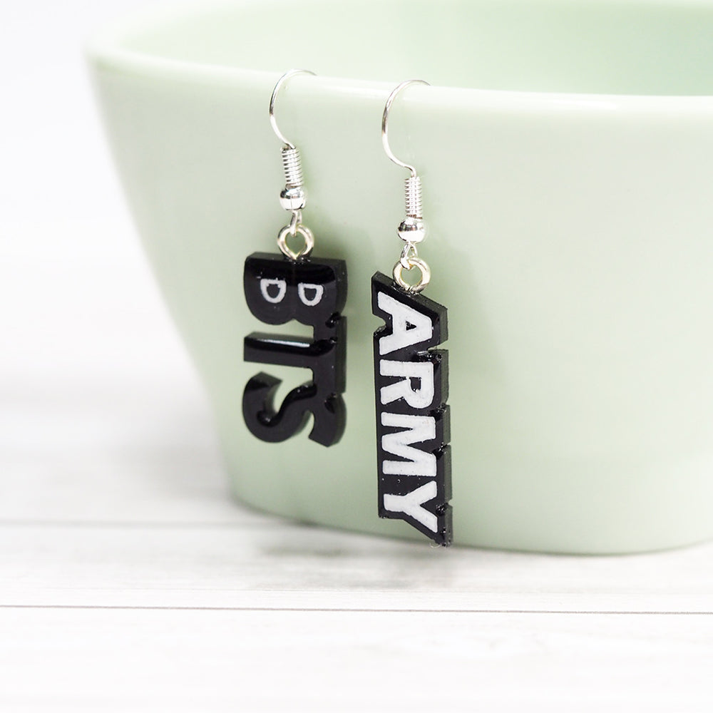 BTS x ARMY Asymmetrical Earrings - Black