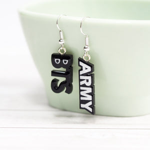 
            
                Load image into Gallery viewer, BTS x ARMY Asymmetrical Earrings - Black
            
        