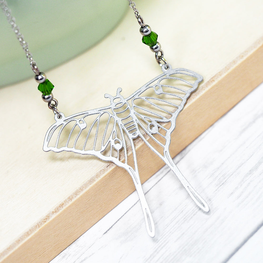 Silver Luna Moth Necklace
