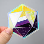 Nonbinary Pride D20 Dice - Holographic Vinyl Sticker
