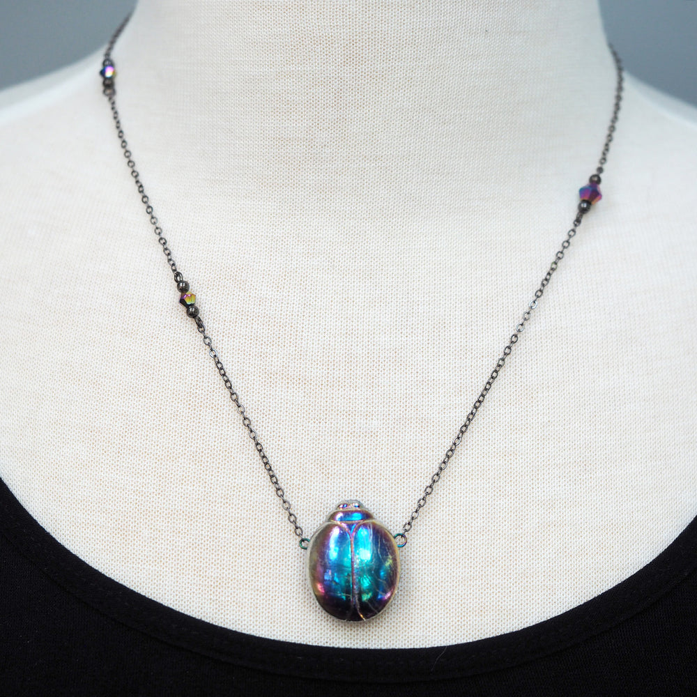 Magic Glass Beetle Necklace - Blue & Purple