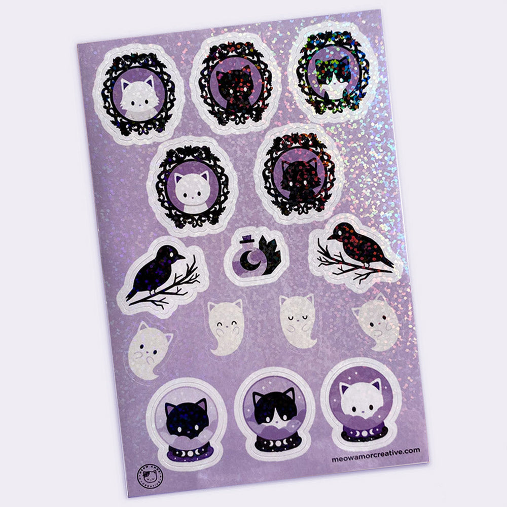 Sparkle Gothic Cat - Sticker Sheet
