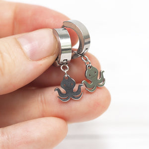 Thick Huggie Hoop Happy Octopus Earrings