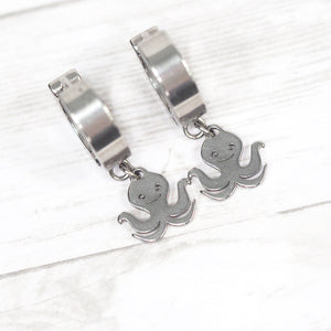 Thick Huggie Hoop Happy Octopus Earrings