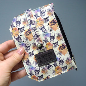 Handmade Slim Wallet - Watercolor Skulls