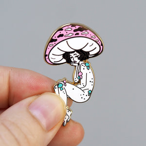 Cotton Candy Mushroom Girl - Metal Enameled Pin