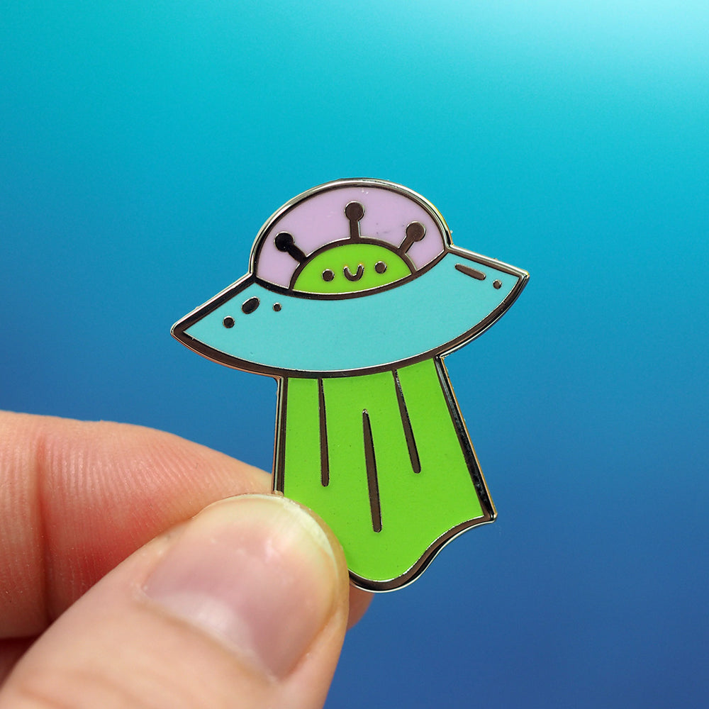 
            
                Load image into Gallery viewer, Glow-In-The-Dark Metal Enameled Pin - Happy UFO
            
        