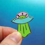Glow-In-The-Dark Metal Enameled Pin - Happy UFO