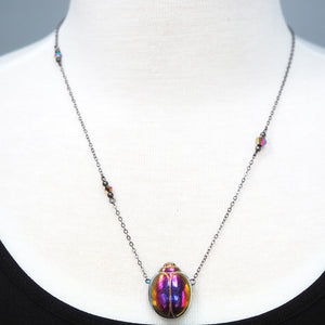 Glass Beetle Necklace - Yellow, Orange & Pinks