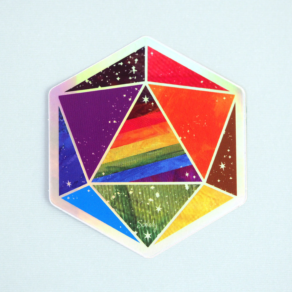 Rainbow Pride D20 Dice - Holographic Vinyl Sticker