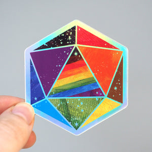 Rainbow Pride D20 Dice - Holographic Vinyl Sticker