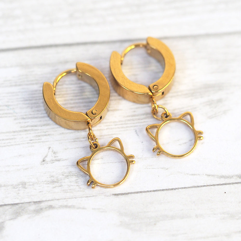 Thick Huggie Hoop Cat Earrings - Gold