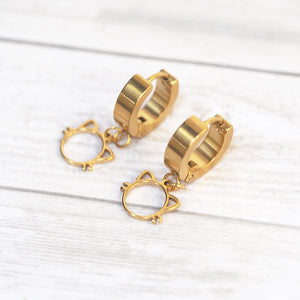 
            
                Load image into Gallery viewer, Thick Huggie Hoop Cat Earrings - Gold
            
        