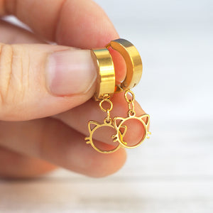 
            
                Load image into Gallery viewer, Thick Huggie Hoop Cat Earrings - Gold
            
        