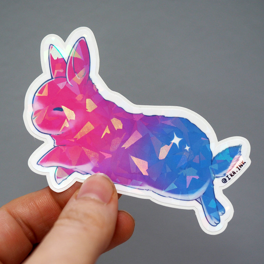 
            
                Load image into Gallery viewer, Bisexual Pride Sparkle Bunny - Vinyl Sticker
            
        