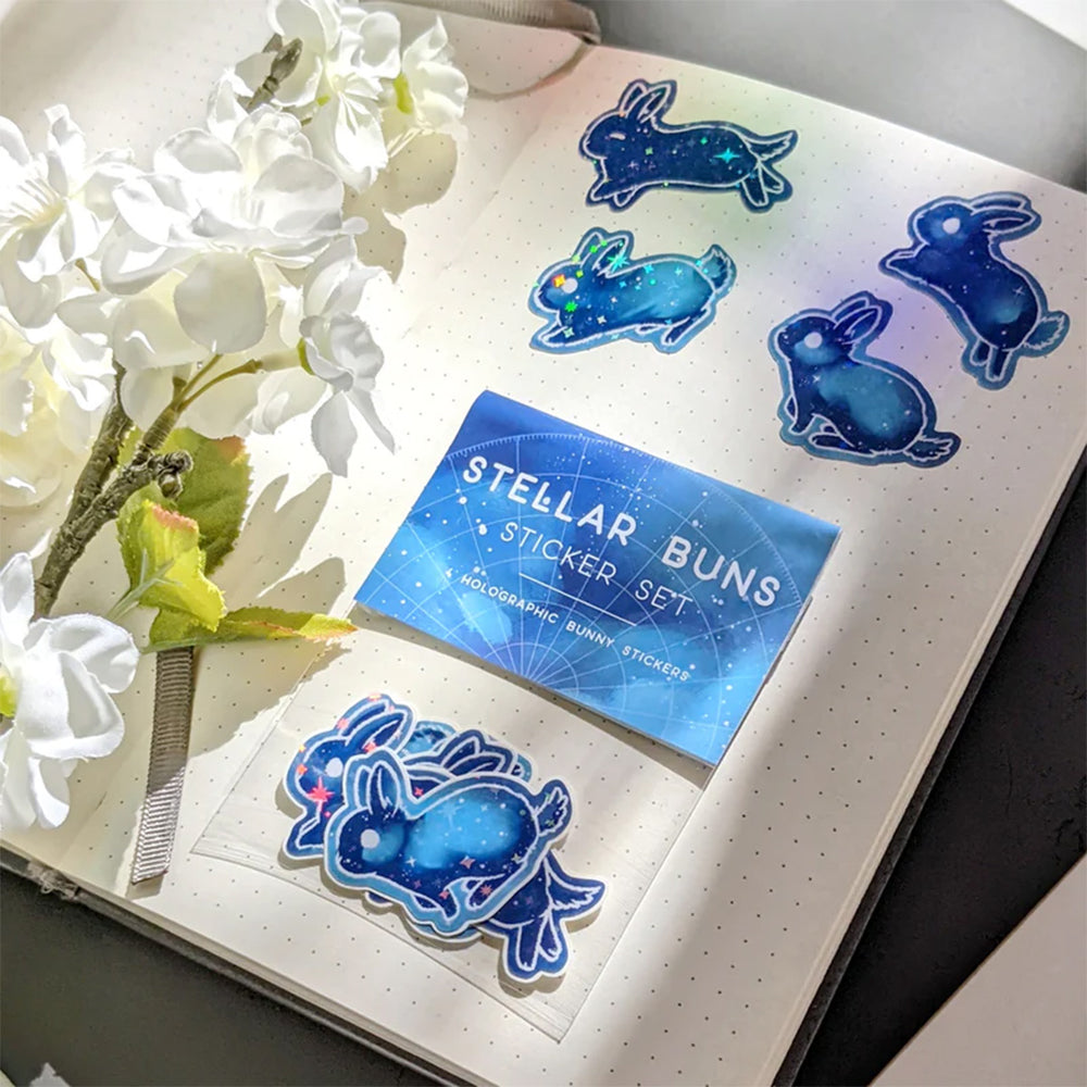 Holographic Galaxy Bunny Sticker Set