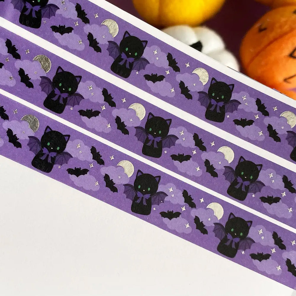 
            
                Load image into Gallery viewer, Silver Foil Washi Tape - Bat Cat
            
        