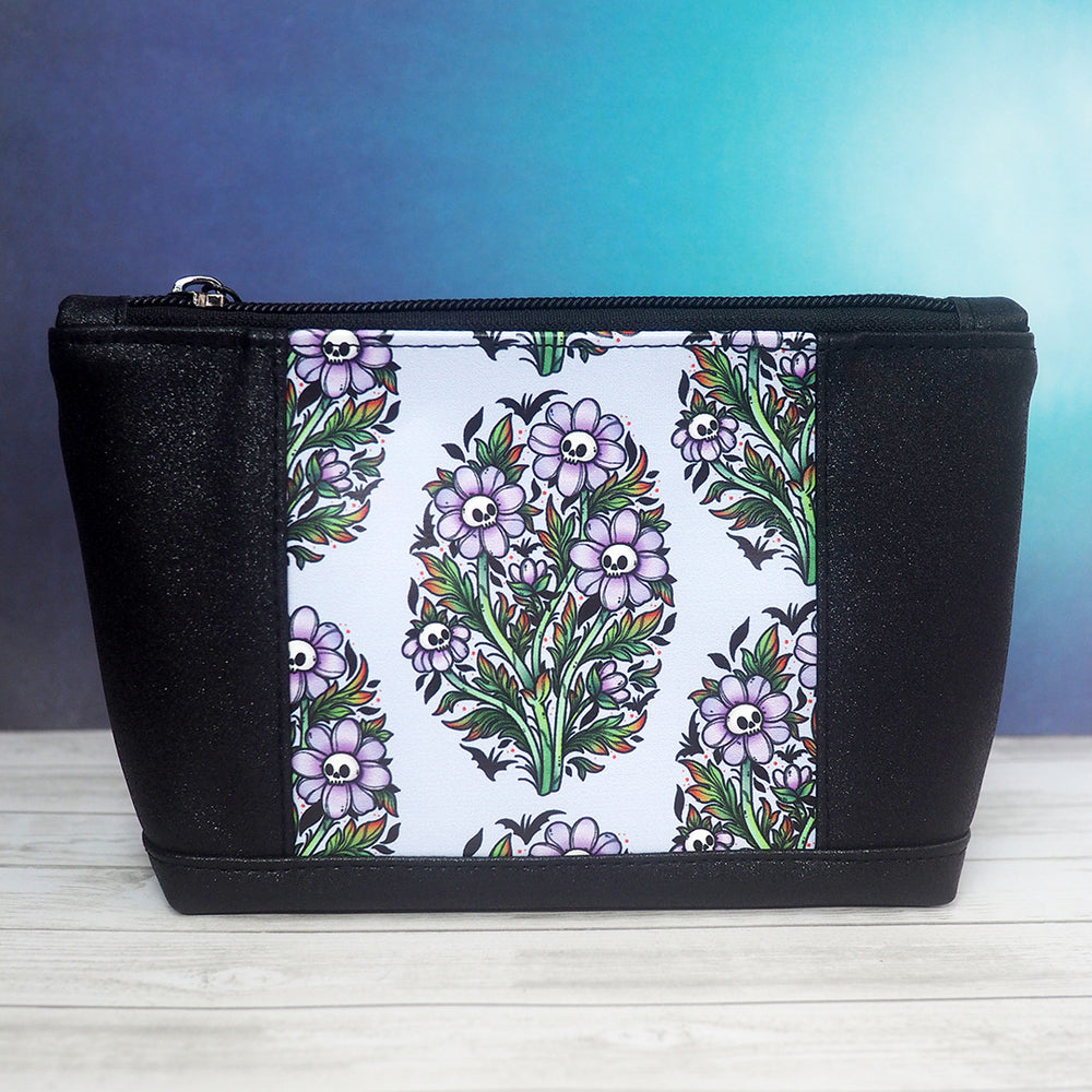 
            
                Load image into Gallery viewer, Limited Edition: Skull Flowers Zippered Travel Bag/ Cosmetics Carrier
            
        