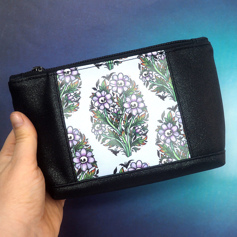 
            
                Load image into Gallery viewer, Limited Edition: Skull Flowers Zippered Travel Bag/ Cosmetics Carrier
            
        